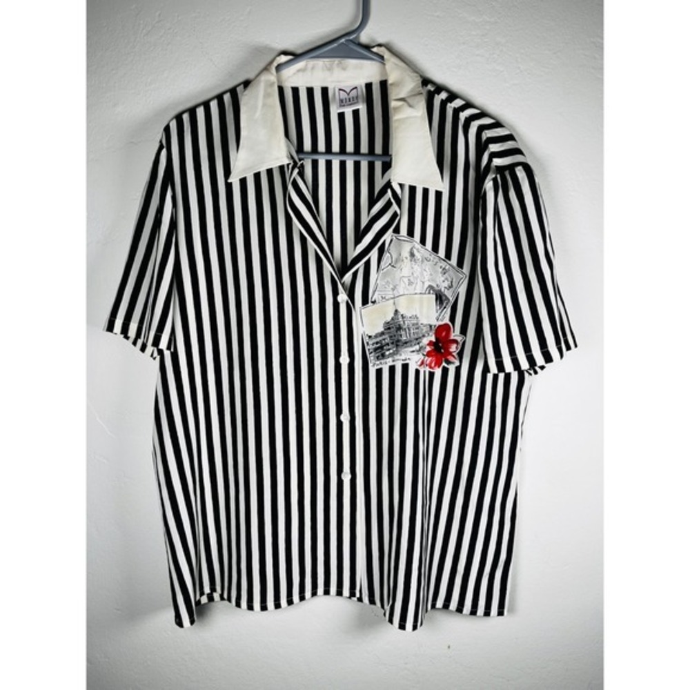 Mondi The Company Striped Shirt‎ Paris Flower Black White 100% silk